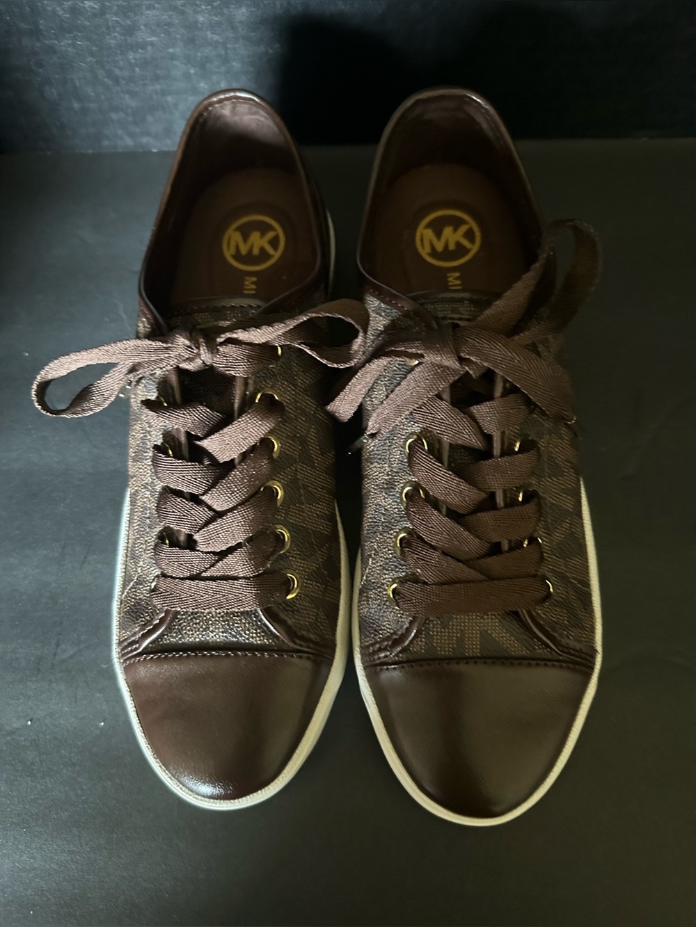 Michael Kors Women’s Brown Logo Low-Top Sneakers with White Sole